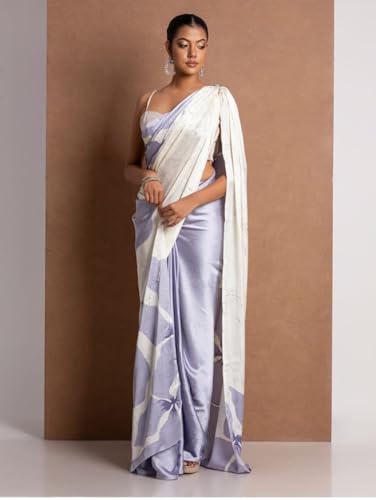 Image of Japan Satin Floral Print Saree for Women with Blouse Piece - Satin Finish Draped Saree