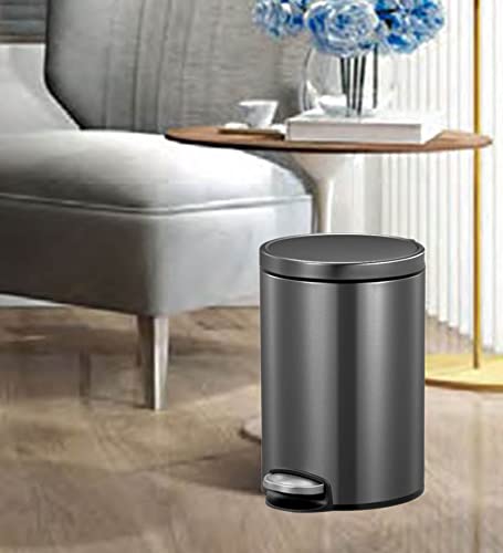 Image of Obsessions EKO Soft-Close Bathroom Trash Can - 5L Stainless Steel Pedal Bin with Lid & Liner, Elegant Black Steel Waste Basket for Home & Kitchen