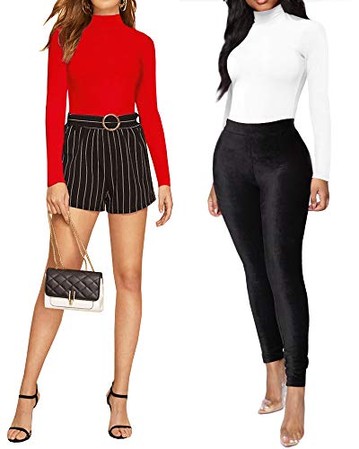 Image of MANGOPOP Women's Slim Fit Long Sleeve Mock Turtleneck Top Tunic T Shirt (001 Long Sleeve (White), XX-Large)