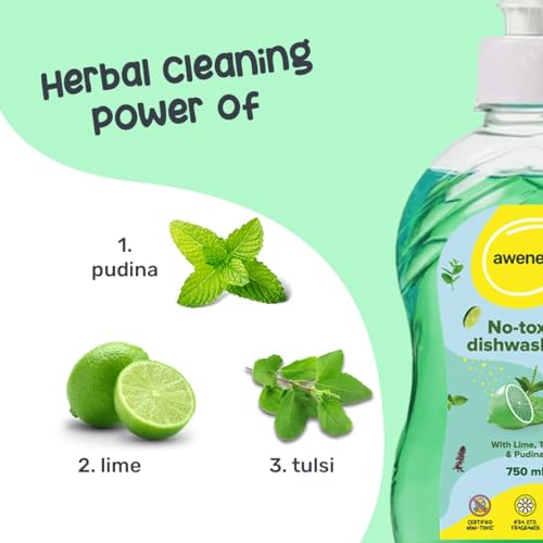 awenest No-Toxin Organic Dishwash Liquid Gel | Soft on Hands, Tough on Grease | No-toxins, Natural, Herbal, Eco-friendly, Plant-based | Lime,... - Image 3