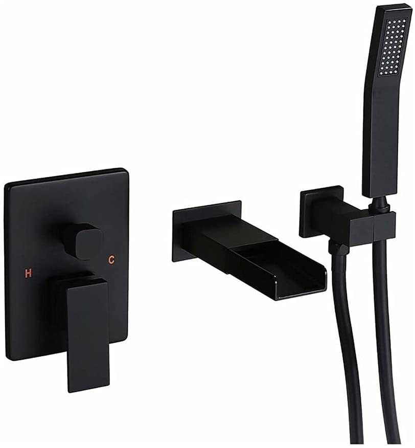 Grifo para bañera con ducha de mano, grifo para bañera en cascada montado en la pared con ducha de mano, grifo para bañera con montaje en pared para baño, grifo para bañera con una sola manija, grifo
