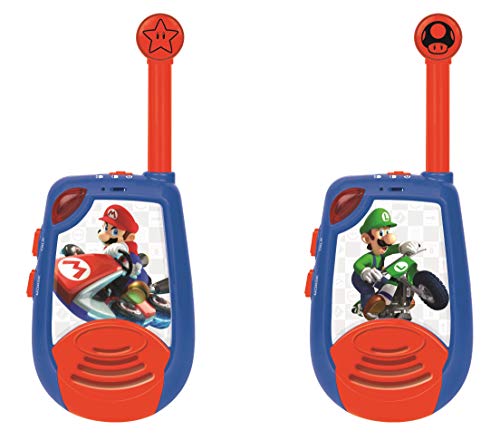 LEXIBOOK, Mario Kart, Walkie-Talkies Digitales para niños, 2 km de Alcance de transmisión, función de luz Morse, Clip para el cinturón de Transporte, Funciona con Pilas, Azul/Rojo, TW25NI