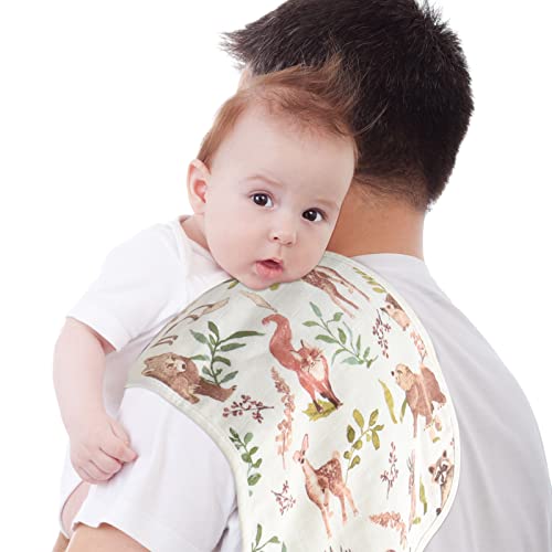 Image of LifeTree Muslin Baby Burp Cloths - Soft 2 Pack Viscose from Bamboo Cotton Large 22'' by 10.6'' Absorbent Milk Spit Up Rags - Burping Cloths for Newborn, Girls Boys, Woodland Animals & Pine Tree
