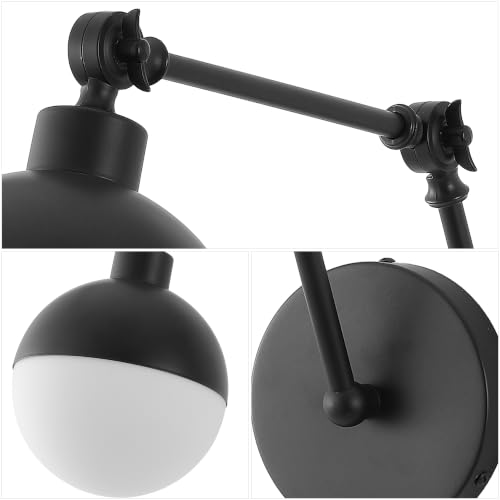 Image of JONATHAN Y Alba 7 inch Oil Rubbed Bronze 1-Light Iron Swing Arm Sconce, Mid-Century Industrial Adjustable Wall Lamp with Frosted Glass Globe Shade for Bedroom, LED Bulb Included JYL9931B
