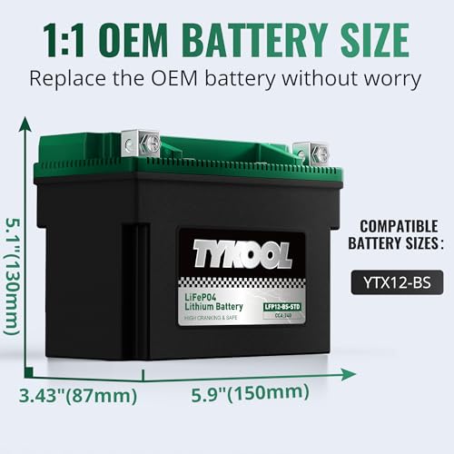 Image of TYKOOL YTX12-BS STD LiFePO4 Lithium Motorcycle Battery,280CCA,2X Cranking Amps,Digital Readout,Compitable for BMW F850GS,Kawasaki Vulcan 900, BRP (Can-AM) DS250 ATV