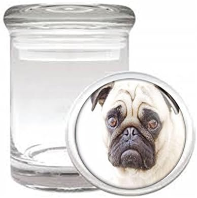 Dog pug cute Odorless Air Tight Medical Glass Jar 3" x 2" Herb & Spices