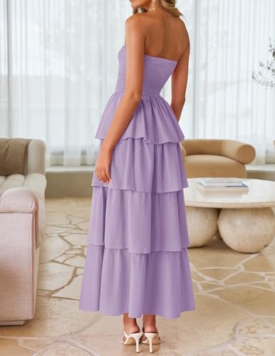 Image of ZESICA Women's Summer Boho Strapless Maxi Dress 2026 Casual Sleeveless Off Shoulder Smocked Tiered Beach Long Sundress