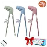 Training Chopsticks for Kids, Jawbush 3 Pairs Kids Learning Chopsticks, Cute with Dinosaur Head, Non-slippery Indented Tips and Adjustable Finger Holders, Easy to Use and Clean, Dishwasher Safe