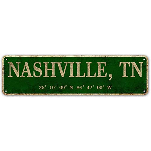 LINStore Nashville, TN City Sign Rustic Vintage Metal Art Wall Decor Office/Home/Classroom 4” x 16”