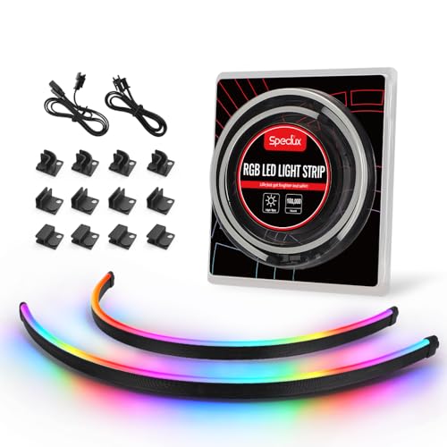 Speclux Tira de LED RGB direccionable para PC NEON, 2x15.7 pulgadas WS2812 RGBIC Rainbow Magnetic ARGB strip para Aura SYNC de 5V y 3 pines, Gigabyte RGB Fusion, con 12 fuertes soportes magnéticos