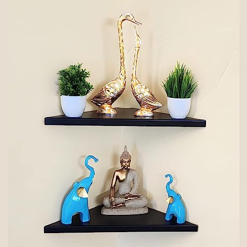 Image of OrganizeMee Corner Shelf For Wall,Bathroom Organizer,Shelves Decoration Items For Living Room Bedroom corner,Long Life Than Wood,Glass Self Decor Show Pieces floating shelfs Home Bedroom Rack,Kitchen Corners Organizers,1YR Warranty:Black Set of 4