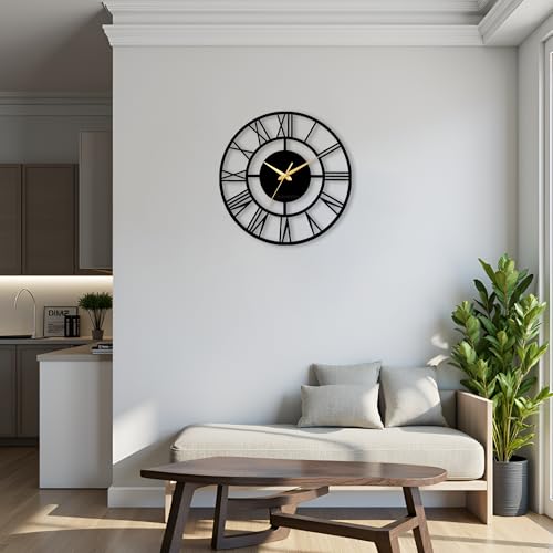 Image of Auromin Modern Metal Wall Clock for Living Room | Antique Silent Wall Watch for Bedroom, Drawing Room, Office, Kitchen, House and Hall | Fancy Stylish Large Wallclocks for Home Decor
