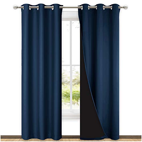 Image of NICETOWN Complete 100% Blackout Curtain Set, Thermal Insulated & Energy Efficiency Window Draperies for Guest Room, Full Shading Panels for Shift Worker and Light Sleepers, Navy Blue, 42W x 84L, 2 Pcs