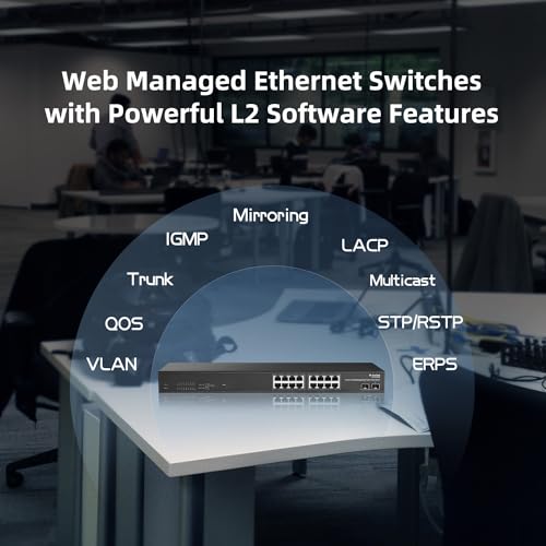 Image of MokerLink 16 Port 2.5G Managed Ethernet Switch with 2x10G SFP, 16x2.5G Base-T Ports, Support LACP /VLAN /QOS /IGMP, Metal Web Managed Fanless RackMount Network Switch