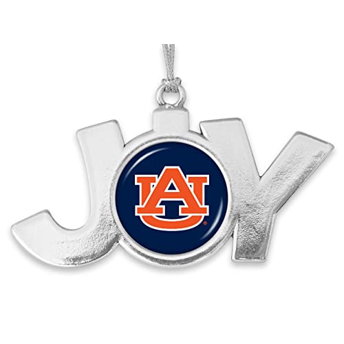 Auburn Tigers Joy with Team Logo Silver Metal Christmas Ornament Gift Tree Decoration AU