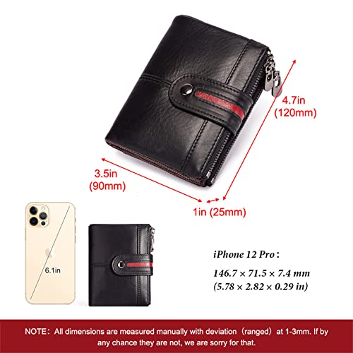 Men Vintage Genuine Leather Large Capacity Bifold Wallet,Multifunctional Card Holder Minimalist Pursewith 7 Card Slots 1 ID Window Card Case with Zip Coin Pocket2