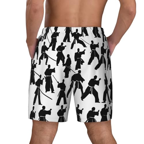 Silhouettes of Martial Arts Mens Double Polyester Swimsuit Trunks Swim Shorts with Compression Liner and Patch Pocket.4