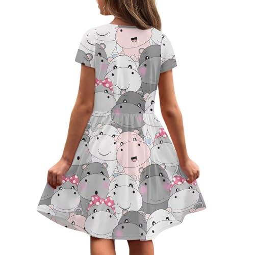 Girls Summer Dress Short Sleeve Swing Skater A-Line Funny Print Casual Party Dress with Pockets3
