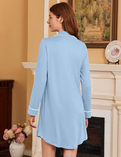 Image of Ekouaer Nightgowns for Women Long Sleeve Night Gown Button Pajama Dress