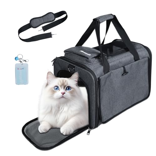 Honeypet 四季通用 ペットキャリーバッグ 折りたたみ 収納4way アウトドア ショルダーバッグ 猫／犬／うさぎ用小屋 8kg耐荷重 通気性、安定性 携帯便利 車載 旅行 キャンピング 通院 散歩 電車移動 災害避難用 外出用 ペットバッグ (ダークグレー)の商品画像（Amazon）
