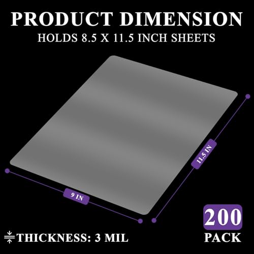 Laminating Sheets 8.5 x 11, 200 Pack Thermal Laminating Pouches 3 mil, Clear Thermal Laminating Plastic Paper Laminator Sheets, Clear Laminate Sheets Fits Letter Sized Paper (8.9 in. × 11.4 in.).
