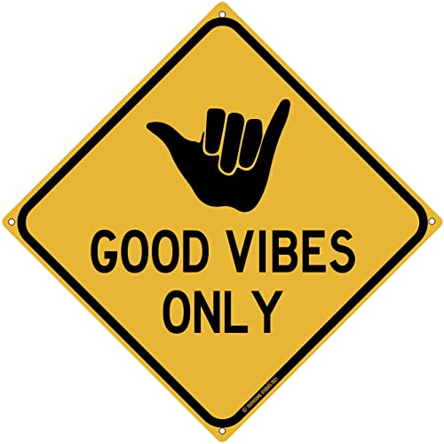 Plaque en métal Good Vibes Only Road Aloha Shaka Surfer Thème Beach House Pool Hang 10 Surf Dude Hawaii Plaque pour décoration murale intérieure ou extérieure 20,3 x 20,3 cm