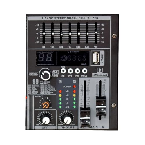 Image of kh 6 Channel Audio Mixer Professional Mixing Console 6 Channels (4 Mono Mic Line + 2 Stereo) 48V Phantom Power Each Channel, Bluetooth USB Player, Digital Multi Effect Reverb 24bit 16dsp 1 Aux Send