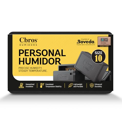 Cbros humidor 69% Two- Way Humidity Control Box Powered by Boveda, Moisture Absorber, Maintain Freshness and Consistent Temperature Size (Size 10)