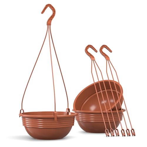 Plastard Blumenampel 3er Set 25 cm Durchmesser Hängeample Farbe Anthrazit runde Kunststoff Blumenschale für Innen und Außen Pflanzschale Terrassen Balkon Deko