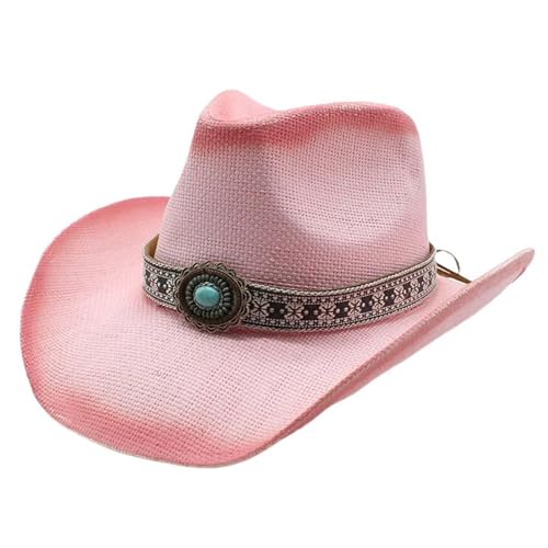 Xinsheinelry Panama Chapeau de paille Western à large bord pour femme homme tenue décontractée Western paille homme femme unisexe, Marron riz, M-56/58 cm