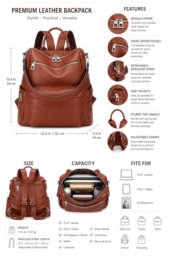Image of Leather Backpack for Women | Large Capacity | College and Office use | PU Leather | shoulder bag for Ladies,