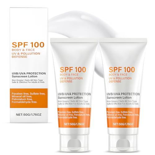Protector Solar 100 SPF, Protector Solar Pantalla Total, Crema Solar Facial con Protección Solar, Fuerte Protección UV, Fortalece la Protección Solar para Rostro y Cuerpo, 50G*2