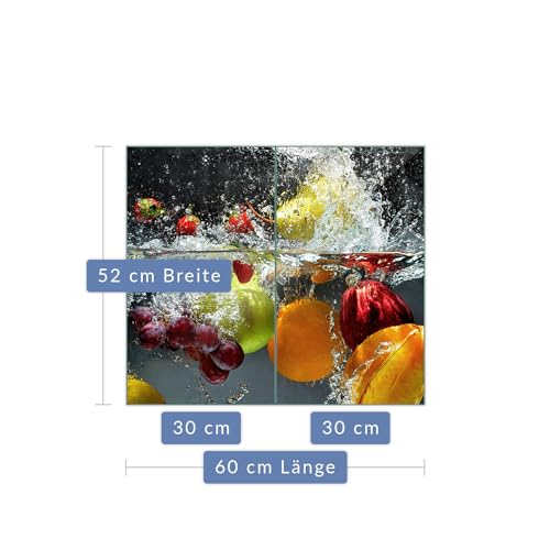 decorwelt Hob cover plates 2 x 30 x 52 cm ceramic hob cover 2 pieces universal electric hob induction for hobs stove protection decorative chopping board safety glass splash guard glass fruits