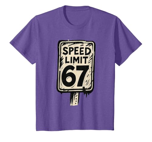 67 Speed Limit Sign Gen Alpha 67 Meme T-Shirt, Youth, Purple Heather, Large