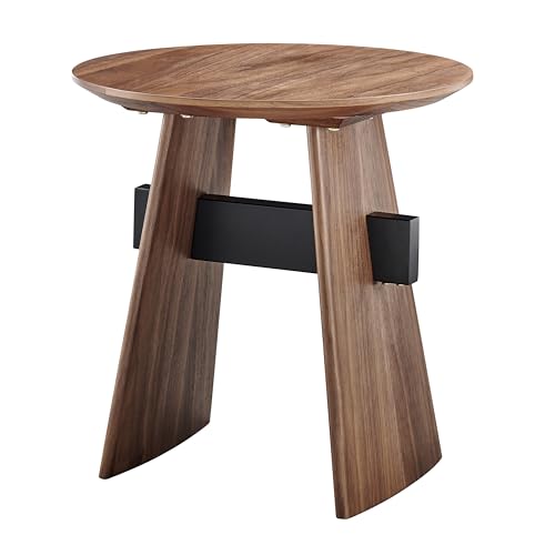 Image of Euro Style Folke 20 inch End Table | Modern Industrial Accent | Functional Side Table for Living Room, Bedroom, Home Office, or Hospitality | Walnut Finish with Matte Black Steel Cross Bar