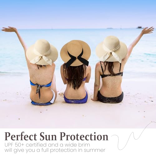 Image of Beach Hats for Women, Sun Straw Hat for Women, UPF 50+ UV Sun Protection Sun Hat Womens, Foldable Floppy Sun Hat