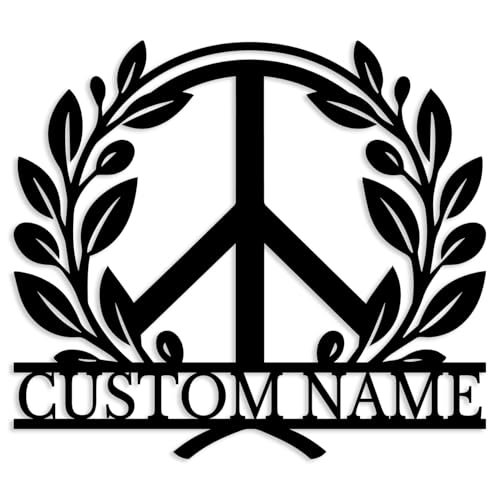 Custom Peace Metal Sign,Personalized Name Wall Art,Dove of Peace Decor,Harmony Symbol Plaque,Inspirational Home Decor,Garden Yard Sign (Style-6)