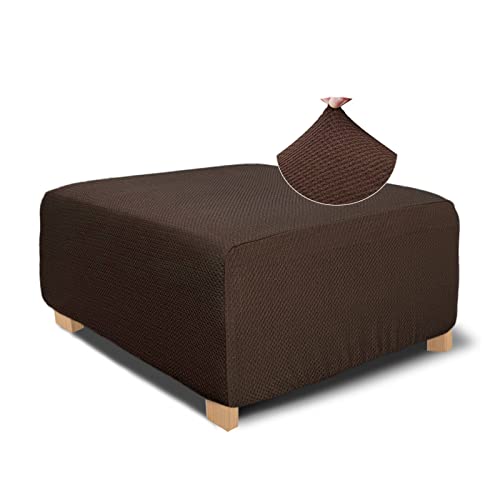 Image of NeColorLife Rectangle Ottoman Cover Jacquard Fabric Ottoman Slipcover Thick Stretchable Footrest Stool Covers for Oversized Square and Rectangle Ottoman,X-Large Size,Brown