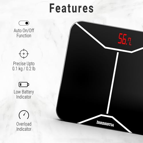 IRRESISTIA Bathroom Scales for Body Weight - Digital Weighing Scales with Ultra Accuracy and Consistency - Measure kg/lbs/stones - 2Yr Guarantee - Black BW26i - Image 3