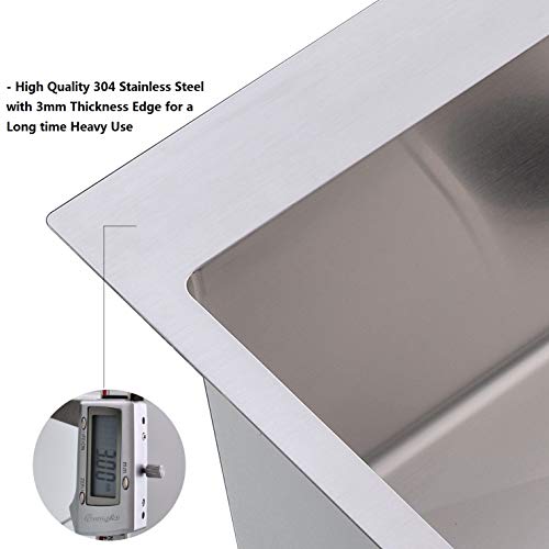 Friho 30\"x 22\" Inch 18 Gauge Commercial Topmount Drop-in Single Bowl Basin Handmade SUS304 Stainless Steel Kitchen Sink, Brushed Nickel Kitchen Sinks with Dish Grid and Basket Strainer