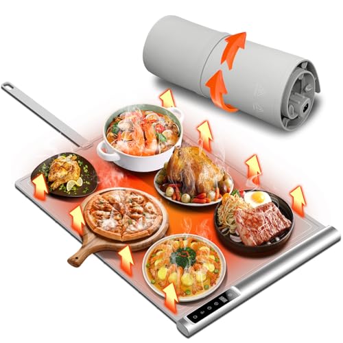 Food Warming Mat | Max Temp 248℉,Electric Warming Tray with Timer and 8-Level Adjustable,Fast Full-Surface Heating Mat for Food with Child Lock,Roll-Up & Portable Silicone Food Warmer for Buffet Party