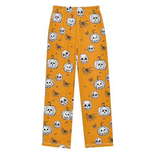 Boys' Pants Halloween White Pumpkin Skull Long Bottoms Jogger Pants Elastic Waist Trousers with Pockets S-XL