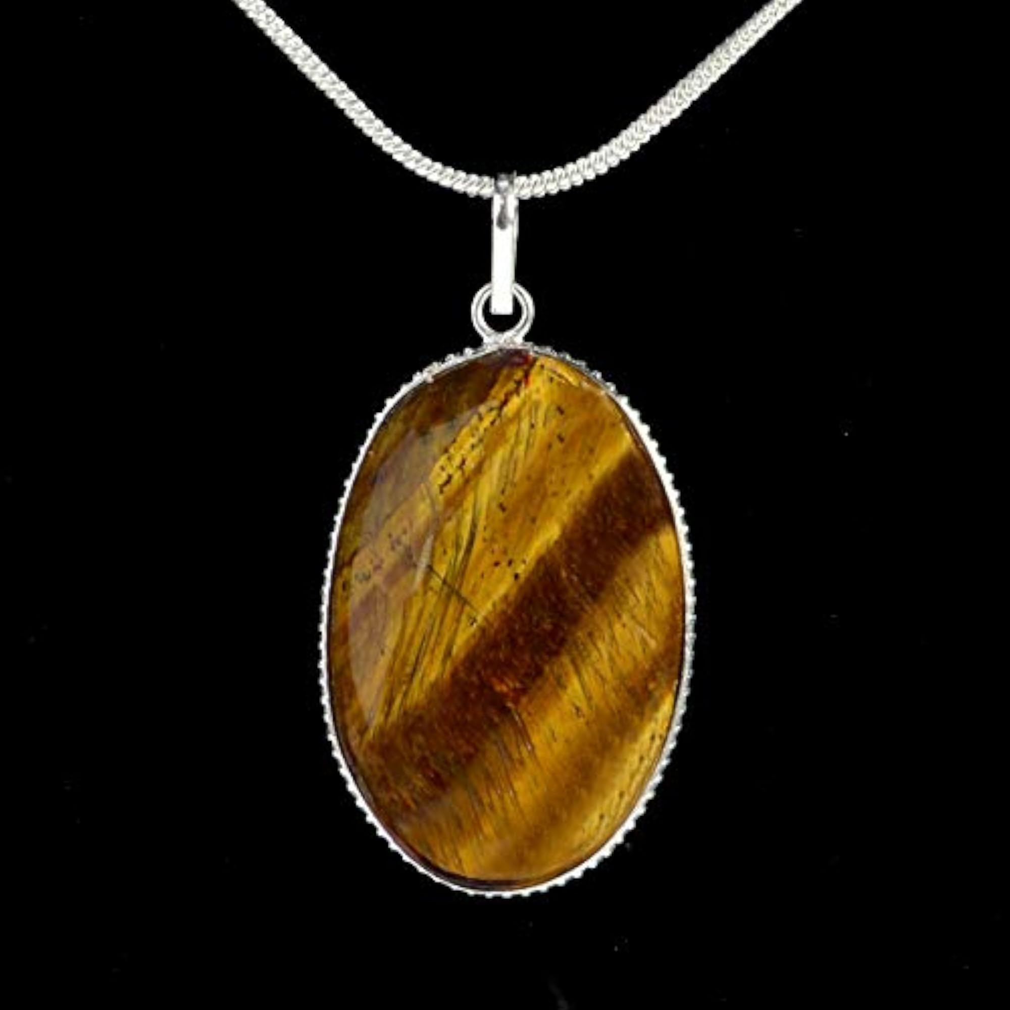Tiger Eye Oval Shape Healing Stone Pendant with Chain