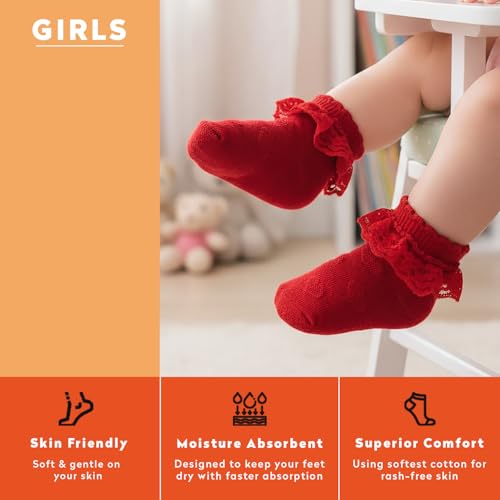 Image of Supersox Frill Ankle Length Socks for Babies | Durable & Breathable Combed Cotton | Extra Soft, Anti-Odor & Moisture Absorbent | Pack of 3