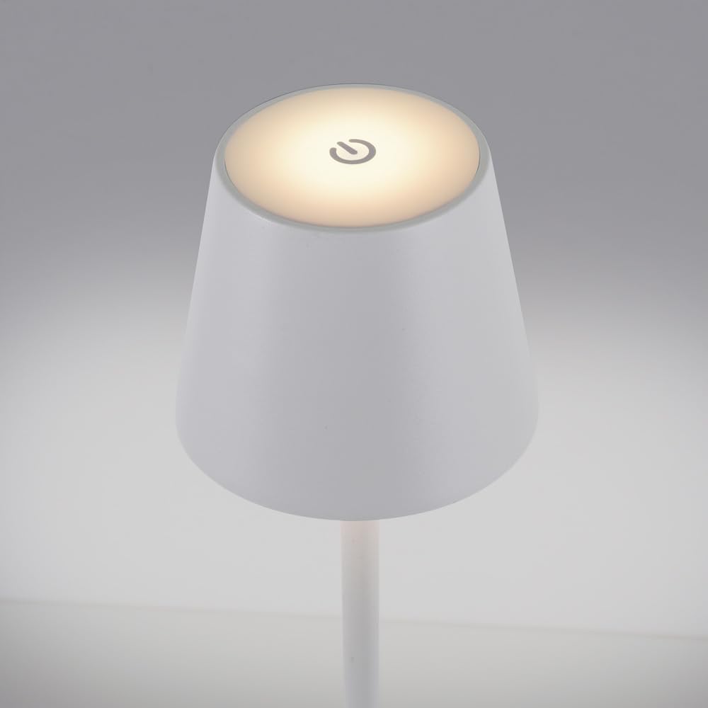 Just Light. LED Tischleuchte 2er SET, Weiß, Akku USB, Touchdimmer Dimmbar | IP54 Außen, Garten/Camping/Balkon/Terrasse, Metall/Kunststoff