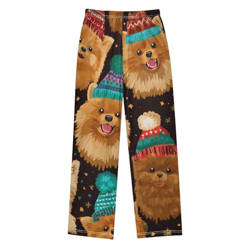 ZZXXB Pomeranian with Hats Boys Long Pants Soft Trousers Elastic Waist Kids Lounge Bottoms with Pockets S-XL2