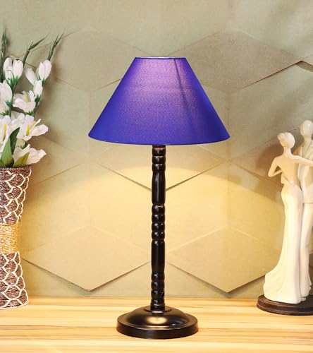 Image of tu casa Blue Cotton Shade with Black Metal-Iron Base Table Lamp | Elegant Bedside & Desk Lamp for Bedroom, Living Room, Office, Home Decor & Gifting (Height : 19 Inch /No Blub Included)