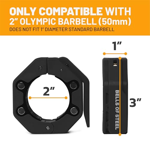 Image of Magnetic Barbell Collars [Bells of Steel] Version 2.0 Premium Weight Bar Clamps, Quick Release Barbell Clips, Olympic Barbell Clamps, High-Strength Nylon Gym Clips, Pair, Black