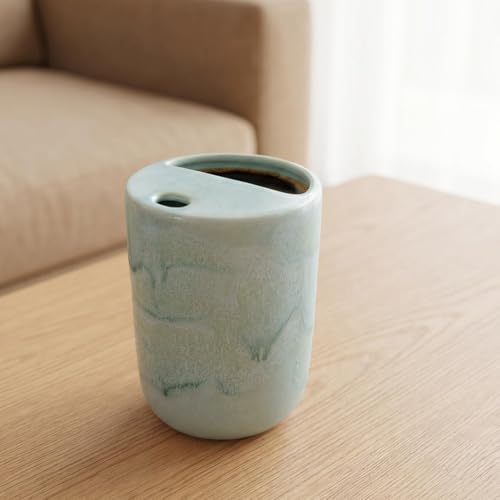 Taza de cerámica artesanal con tapa, 17 oz, color verde espuma miniatura 5