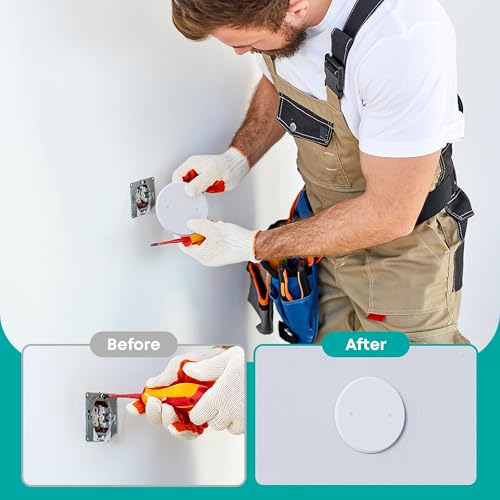1 Pcs Ceiling Cover Plate, 5 inch Round Outlet Covers Plate For 3-1/2 inch Electrical Box, Metal Blank Cleanout Cover Plate for Smoke Detector, Wall Light Hole, Hole Spacing 2.8 inch-White - Thumbnail 5
